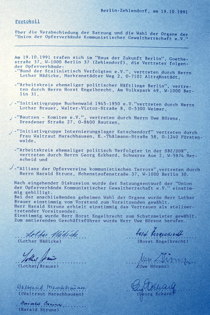 Protokoll der Gründung der UOKG 1991